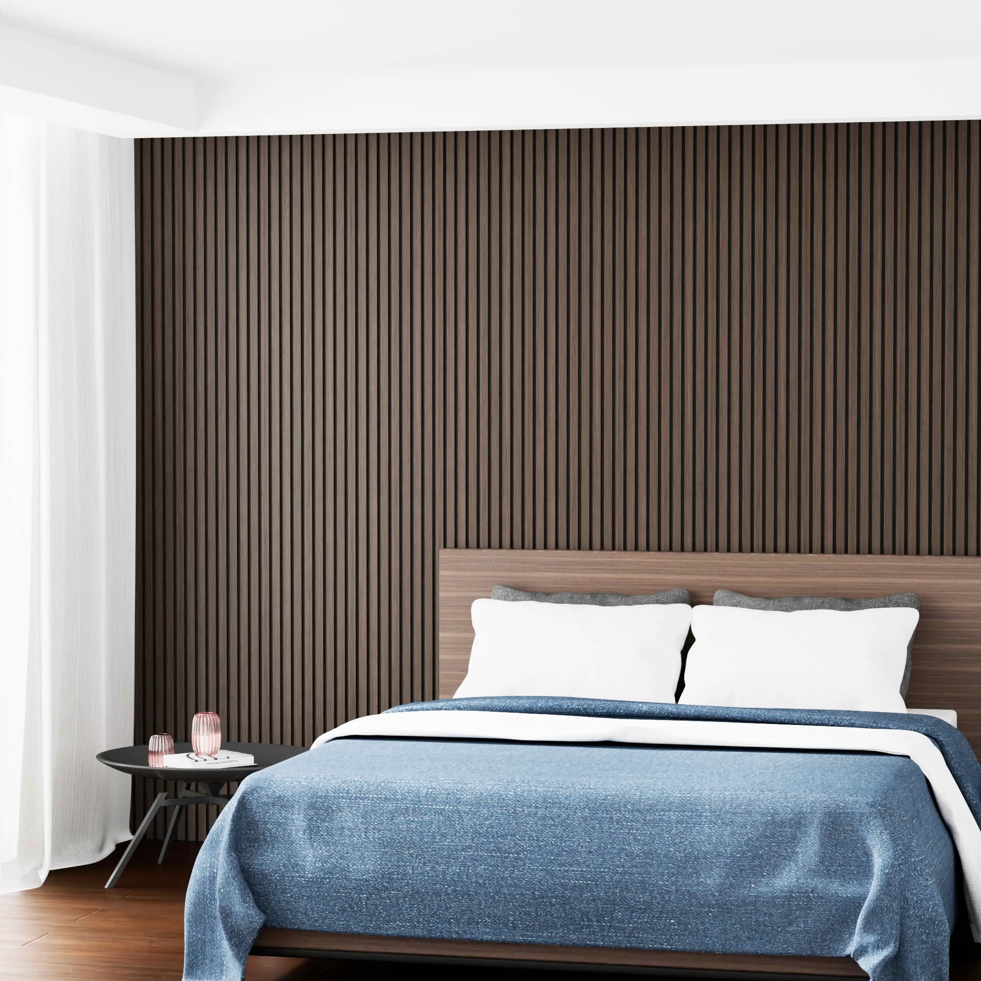 MAYEERTY Walnut Wood Veneer MDF Sound Absorbing Panel for Wall Decor, 94x12x1 Inch, 4 Pack