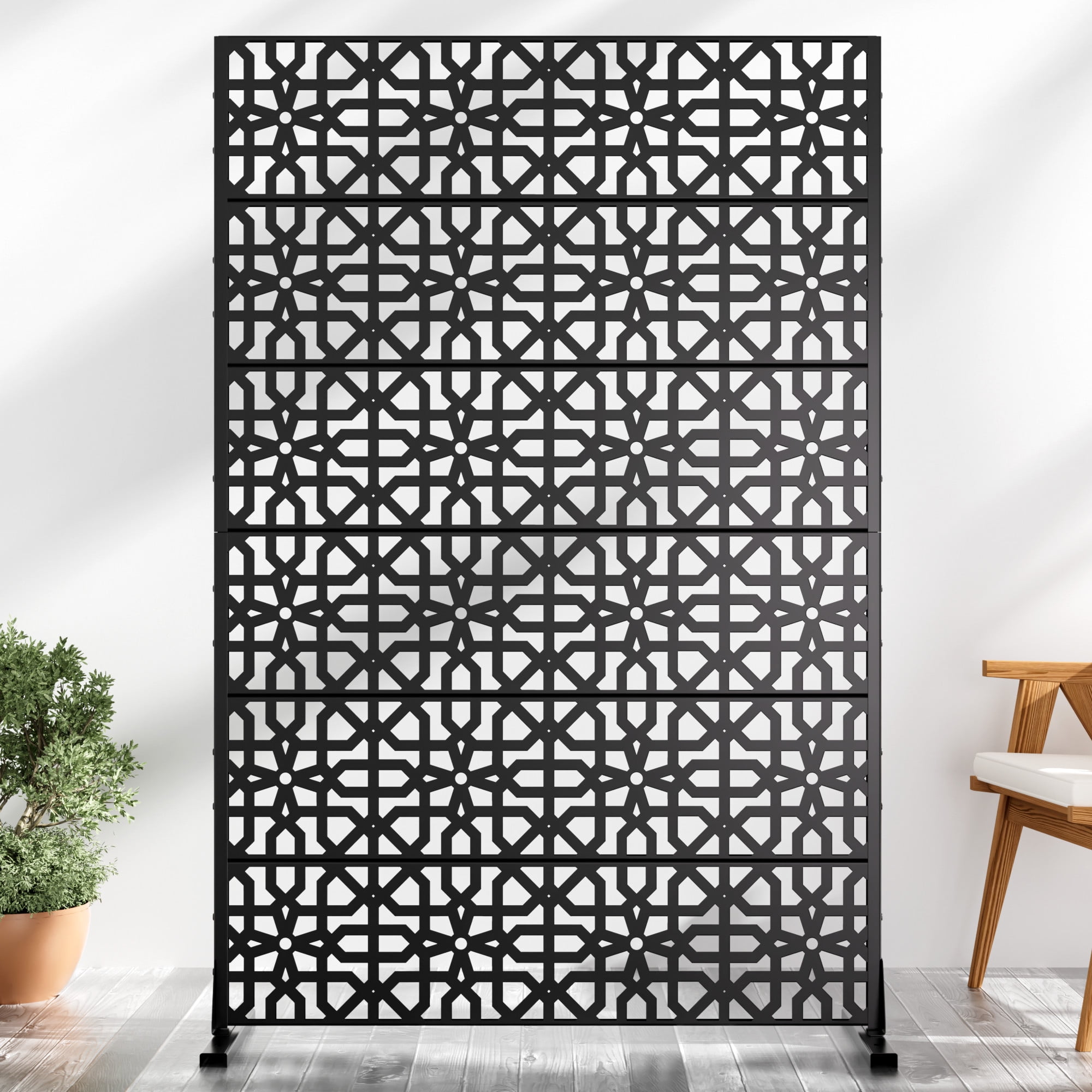 MAYEERTY Weatherproof Galvanized Steel Screen, Windproof Garden & Patio Divider,Chinese window paper-cuts,Black