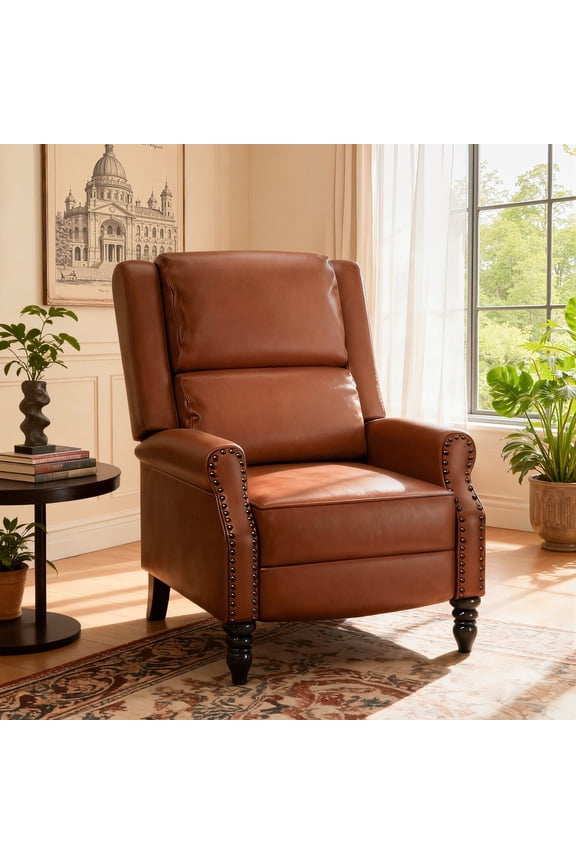 Whiskey Brown Faux Leather Pushback Recliner Chair, Ergonomic Design for Living Room, Bedroom & RV