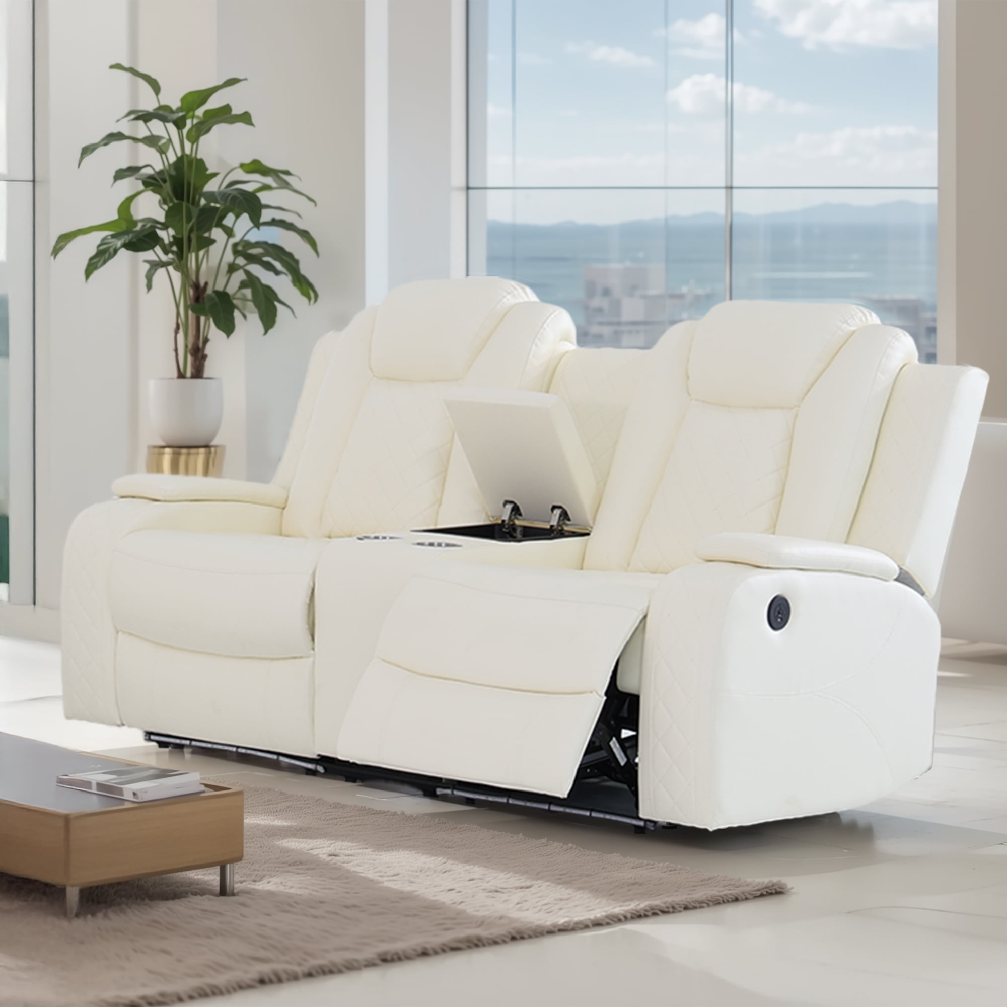 MAYEERTY White Breathing Leather 3-Piece Living Room Recliner Loveseat