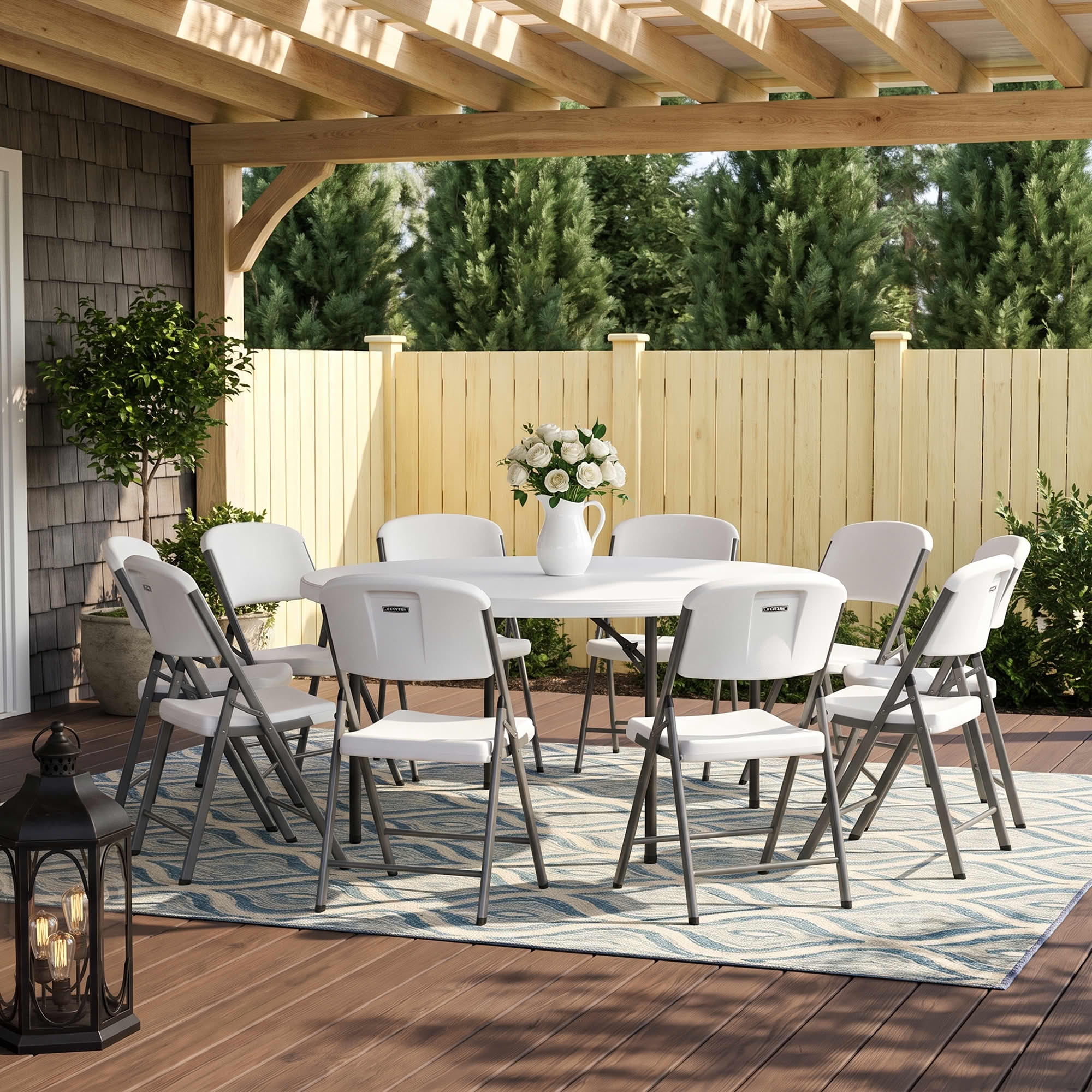 MAYEERTY White HDPE Folding Chairs 10 Pack, 600LB Capacity Powder Coated Steel Stackable UV Water Resistant Event Chairs
