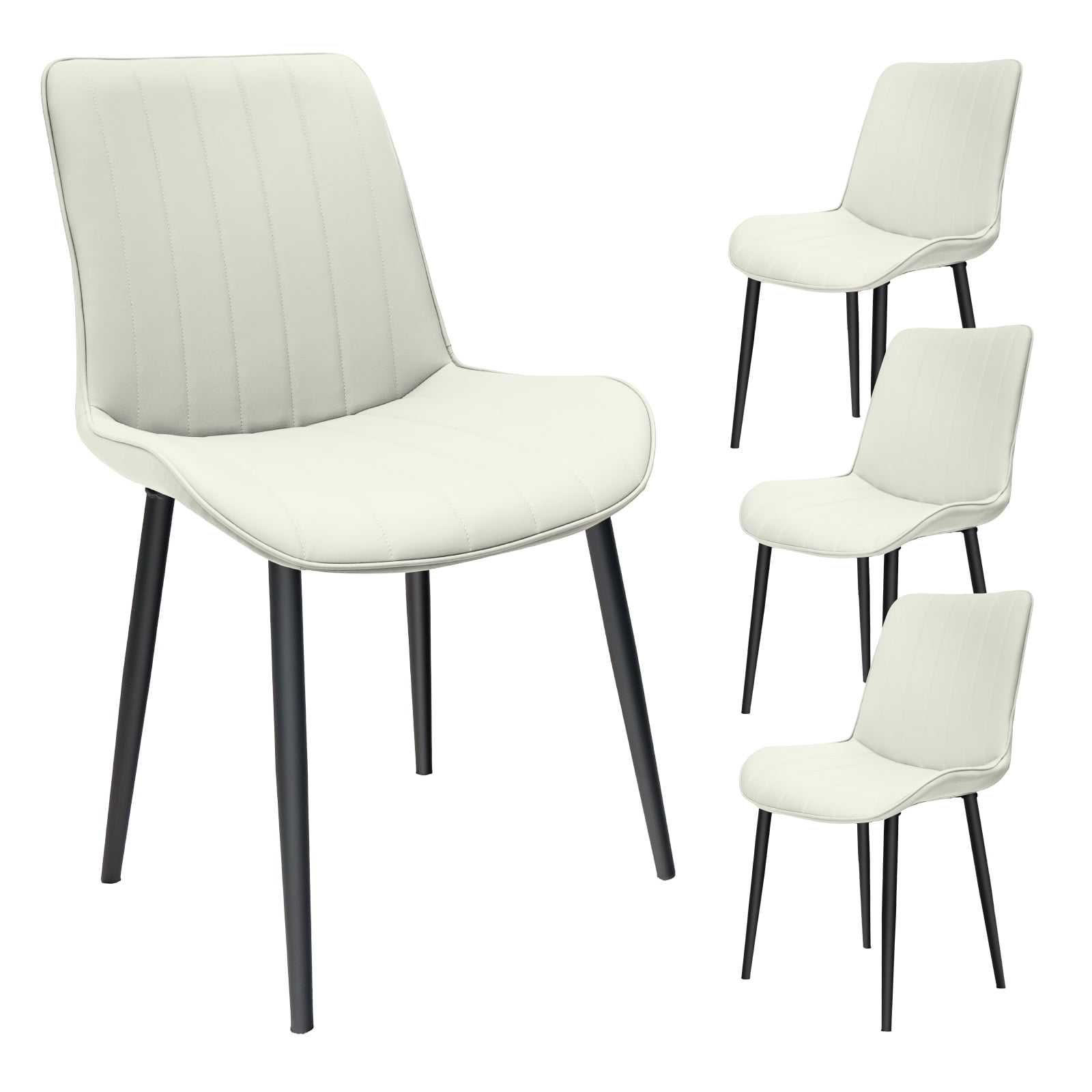 MAYEERTY White Red PU Leather Dining Chairs with Metal Legs, Wave Pattern Upholstered Armless Chair Set of 4 for Kitchen, Restaurant, Living, Meeting Room