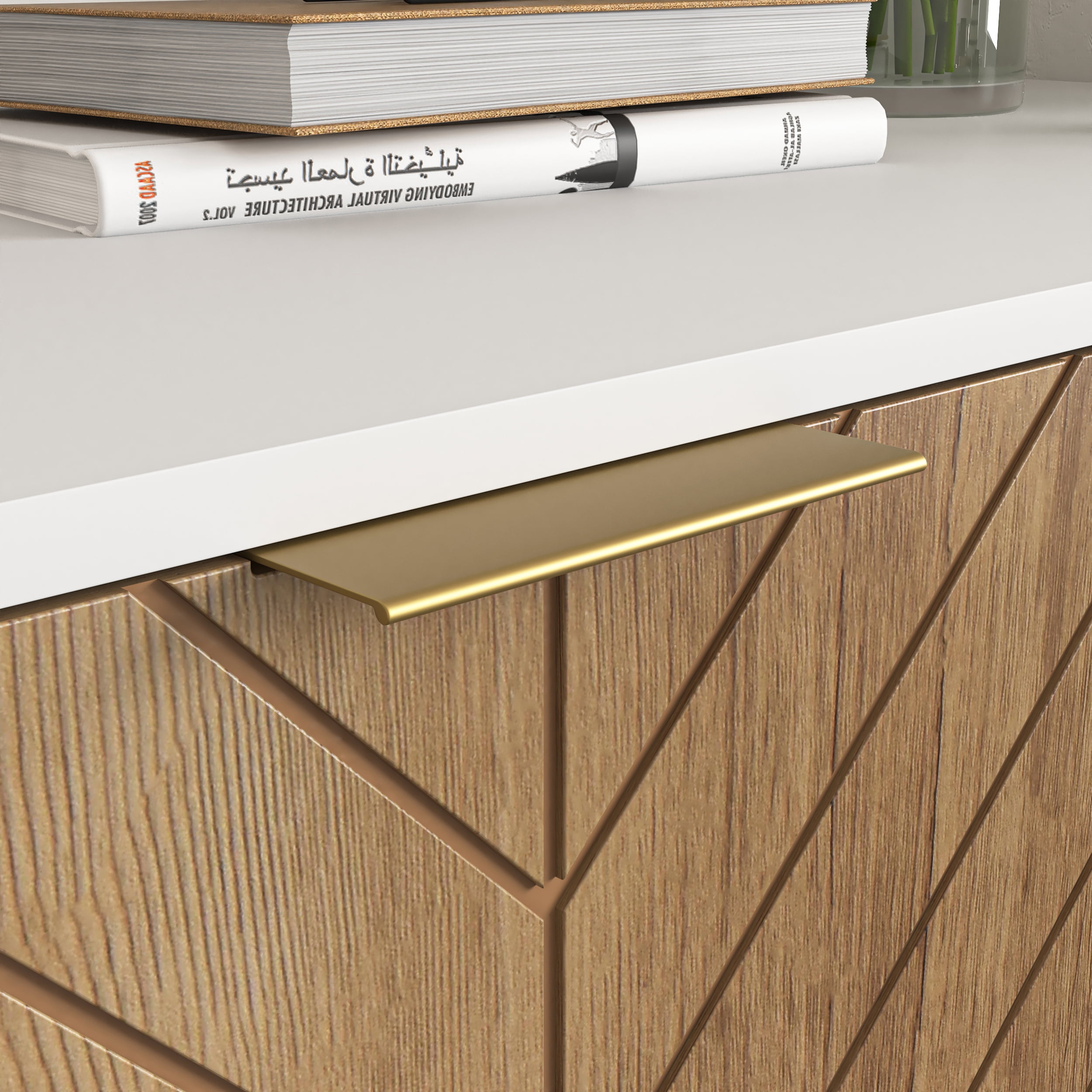 MAYEERTY White and Gold Storage Cabinet, Modern Buffet Sideboard with 2 Doors