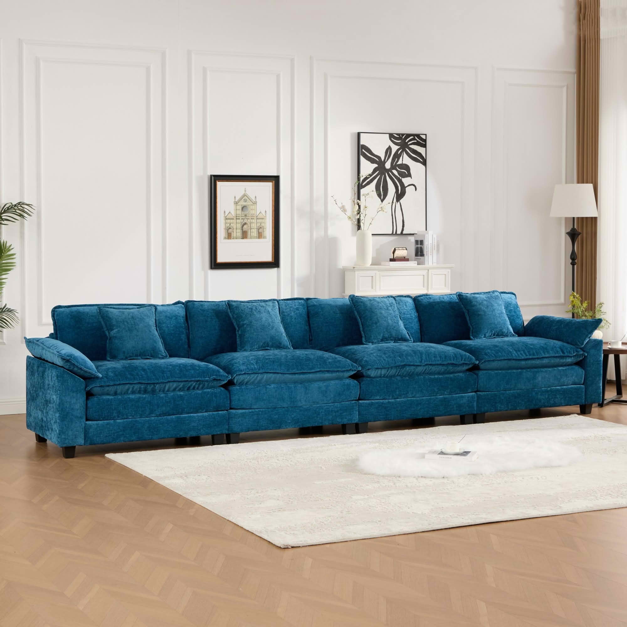 MAYEERTY Wider Armrest Cloud 3‑Seater Modular Sectional Sofa, Breathable Chenille Couch with Double‑Layer Cushion for Home Apartment, Ottoman Not Included