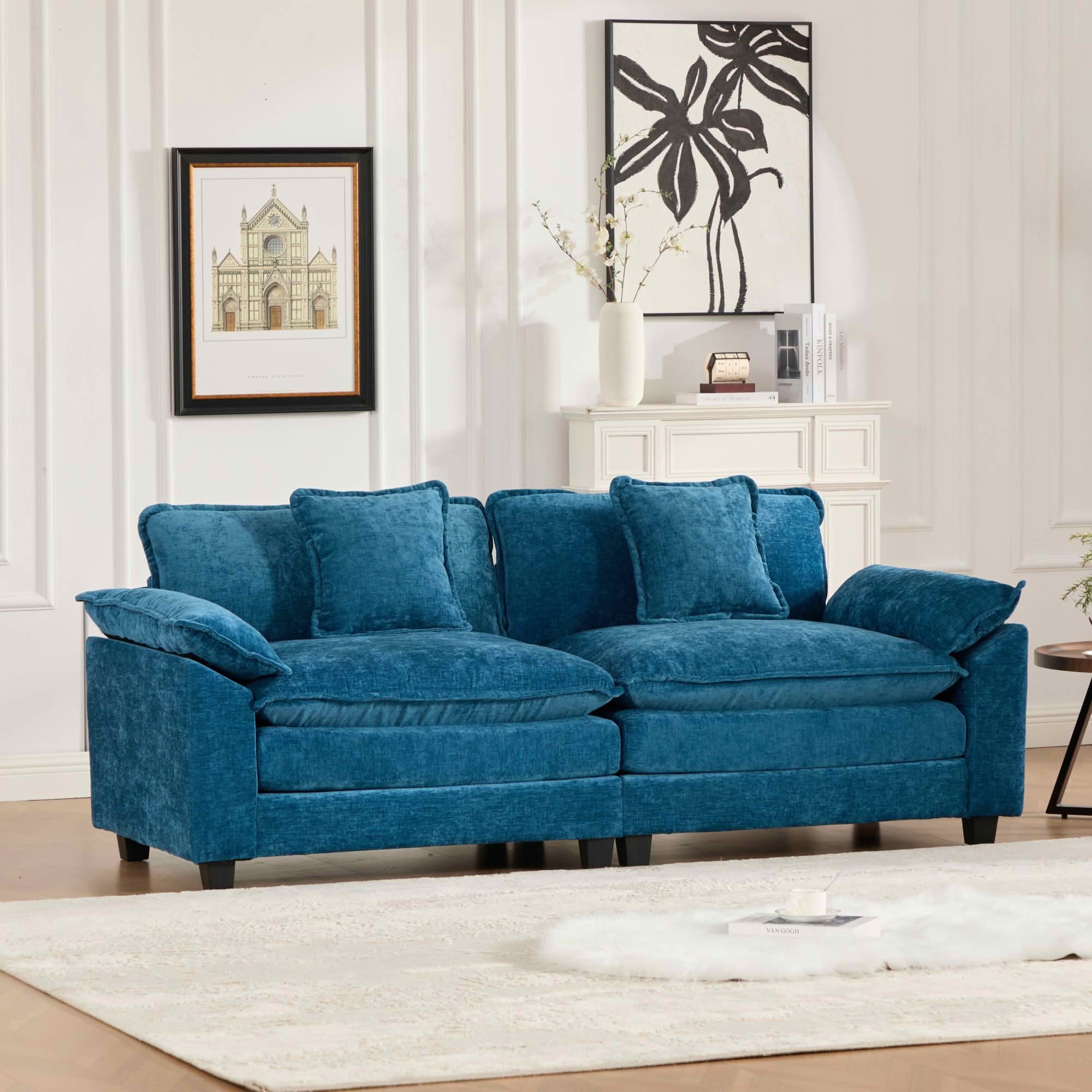 MAYEERTY Wider Armrest Cloud Loveseat Sofa, Chenille Modular Sectional Couch with Double‑Layer Cushion for Home Apartment, Ottoman Not Included