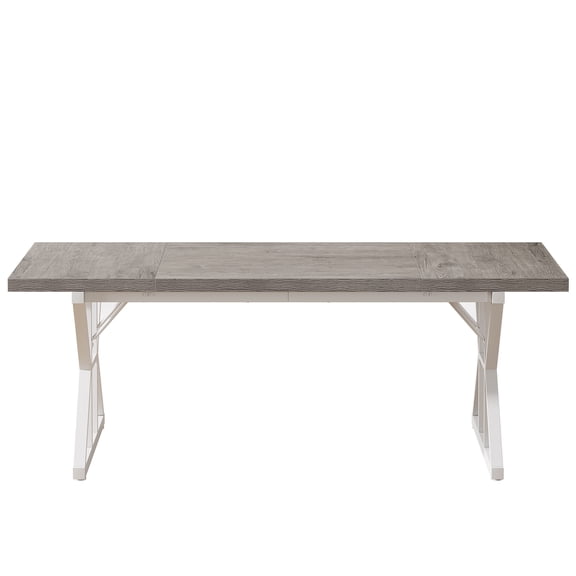 MAYEERTY 70.8" Farmhouse Dining Table for 6 People, Rectangular Wood Table with X-Shaped Metal Trestle Legs, Multi-Purpose Kitchen & Dining Room Furniture