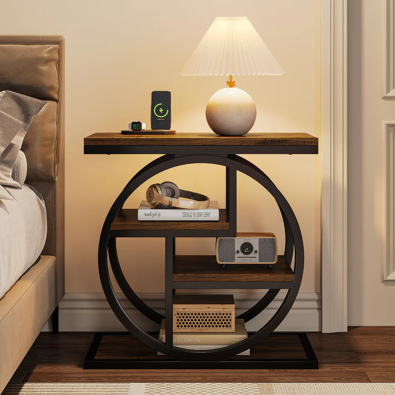 MAYEERTY 4-Tier Storage Side Table Easy Assembly Reinforced MDF Heavy-Duty Metal Frame
