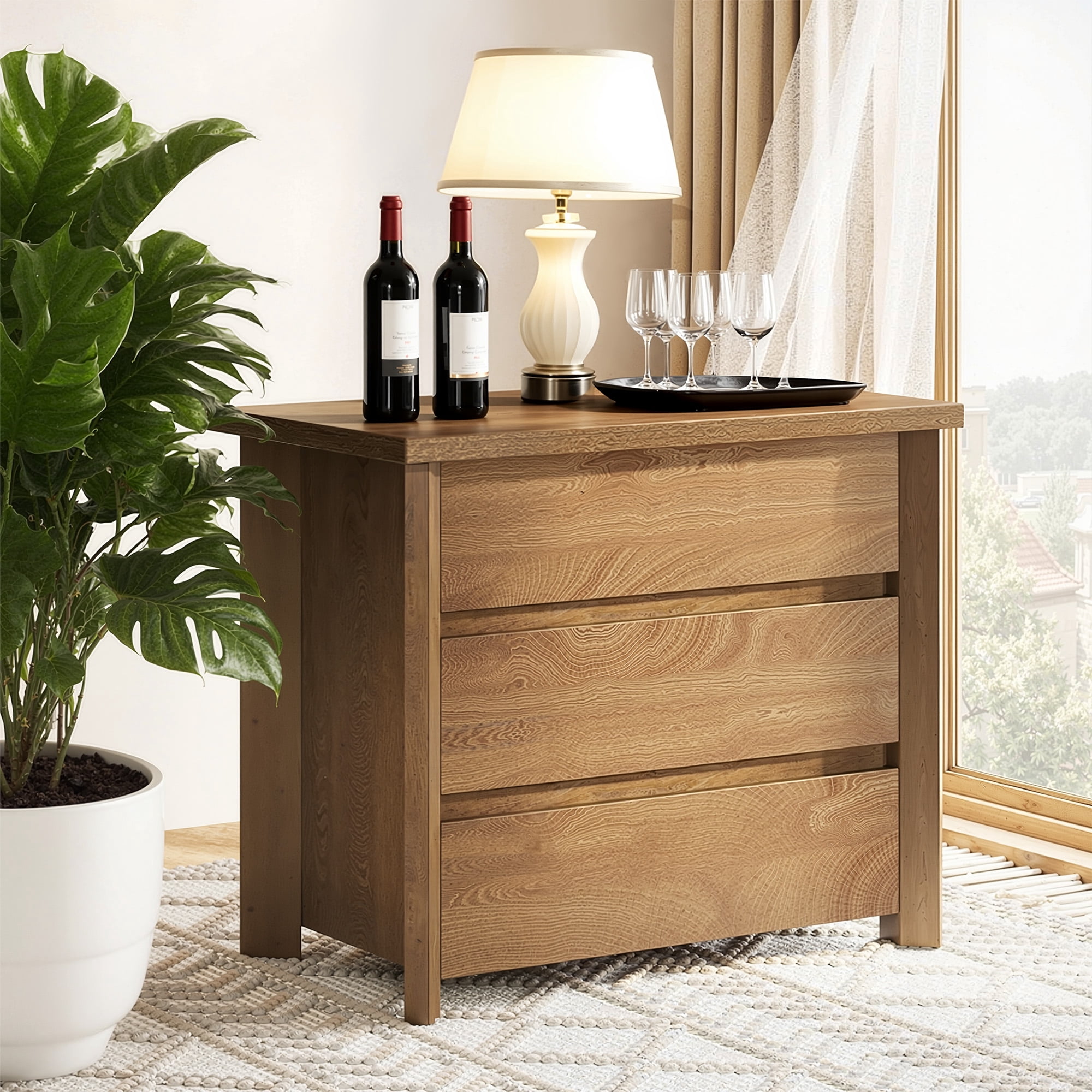 MAYEERTY 3-Drawer Rustic Brown Nightstand, Smooth Sliding Drawers Spacious Storage Bedside Table for Bedroom