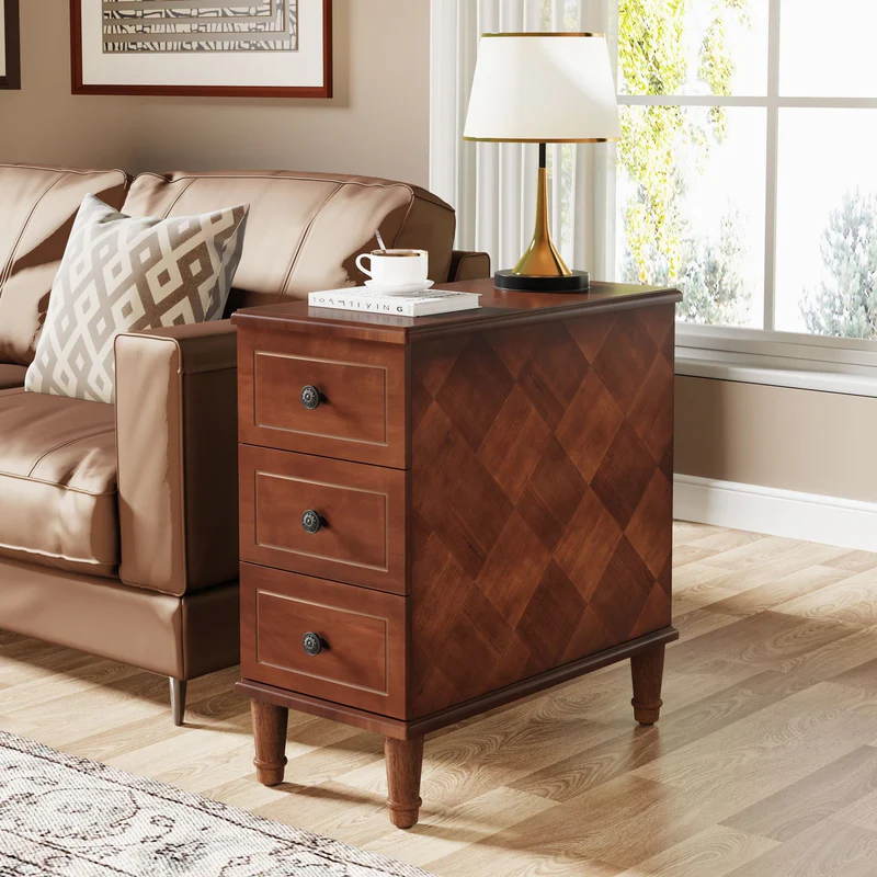 MAYEERTY Wood Nightstand, Fully Assembled Narrow Side Table with 3 Drawers
