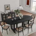 thumbnail image 1 of MAYEERTY Wood Oval Dining Table, Mid-Century Modern Dining Table with Rattan Legs, 67"x33.5"x30", Black, 1 of 9