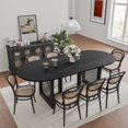 thumbnail image 1 of MAYEERTY Wood Oval Dining Table, Mid-Century Modern Dining Table with Rattan Legs, 79"x33.5"x30", Black, 1 of 9