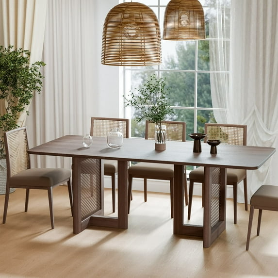 MAYEERTY Wood Rectangle Dining Table, Mid-Century Modern Dining Table ...