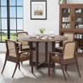 thumbnail image 1 of MAYEERTY Wood Round Dining Table, Farmhouse Dining Table with Rattan Legs, 52"x52"x30", Walnut, 1 of 8