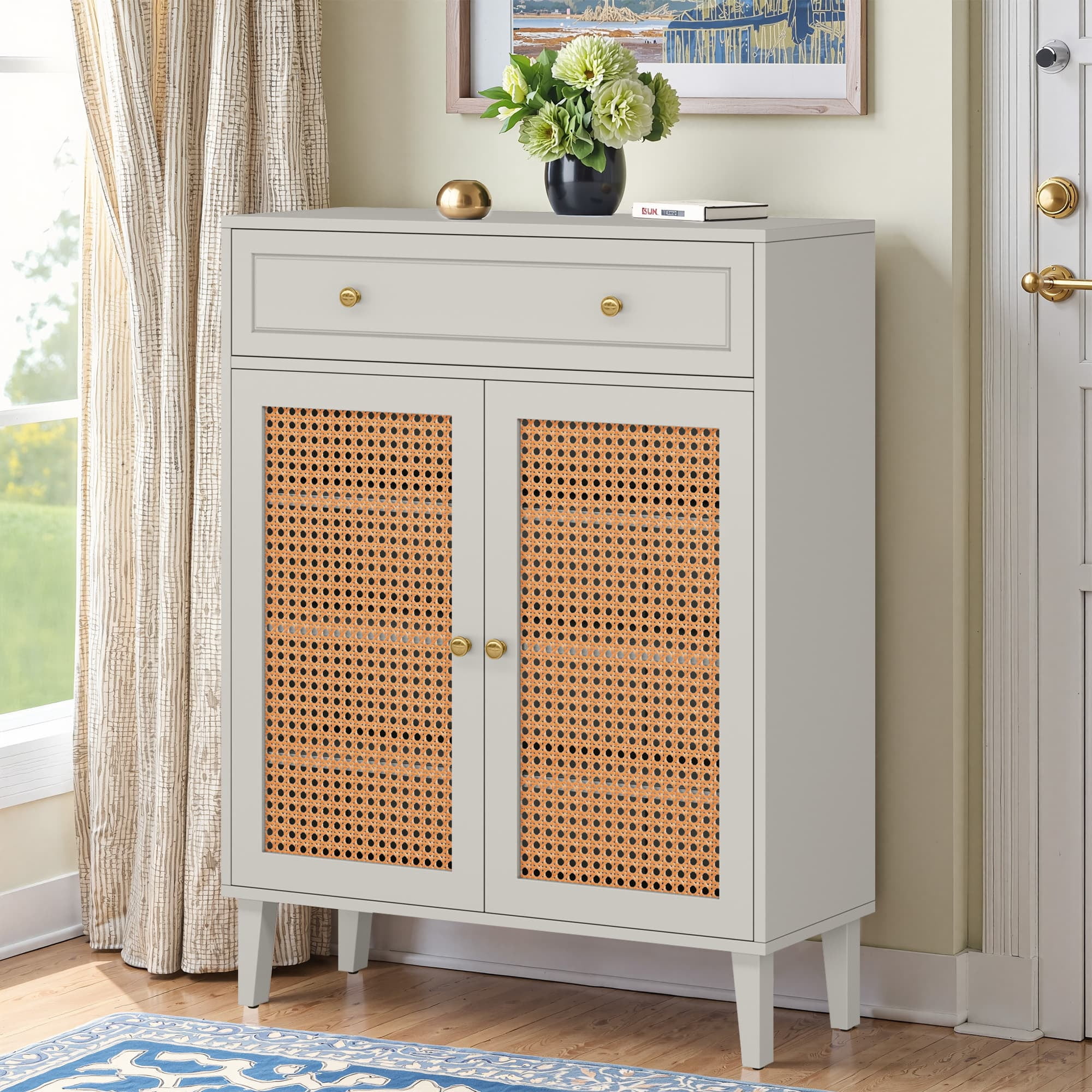 MAYEERTY Shoe Storage Cabinet with Adjustable Shelves & Large Drawer