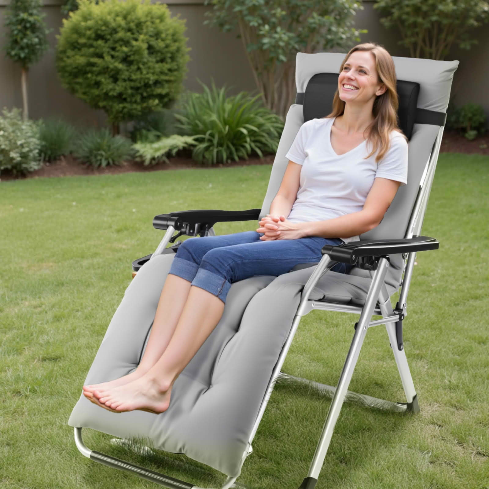 MAYEERTY Zero Gravity Chair Reclining Lounge with Cup Holder Tray Removable Cushion