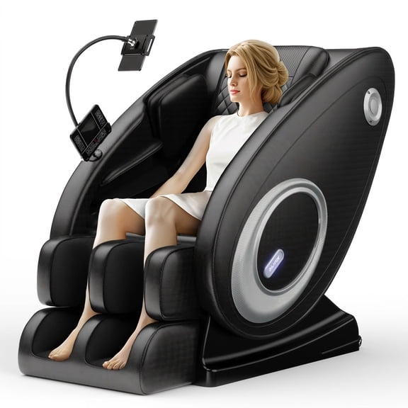 MAYEERTY Zero Gravity Full Body Massage Chair Recliner, 8 Fixed Rollers with Air Compression, Heating, Bluetooth, Ambient Light for Home Office Living Room, Black