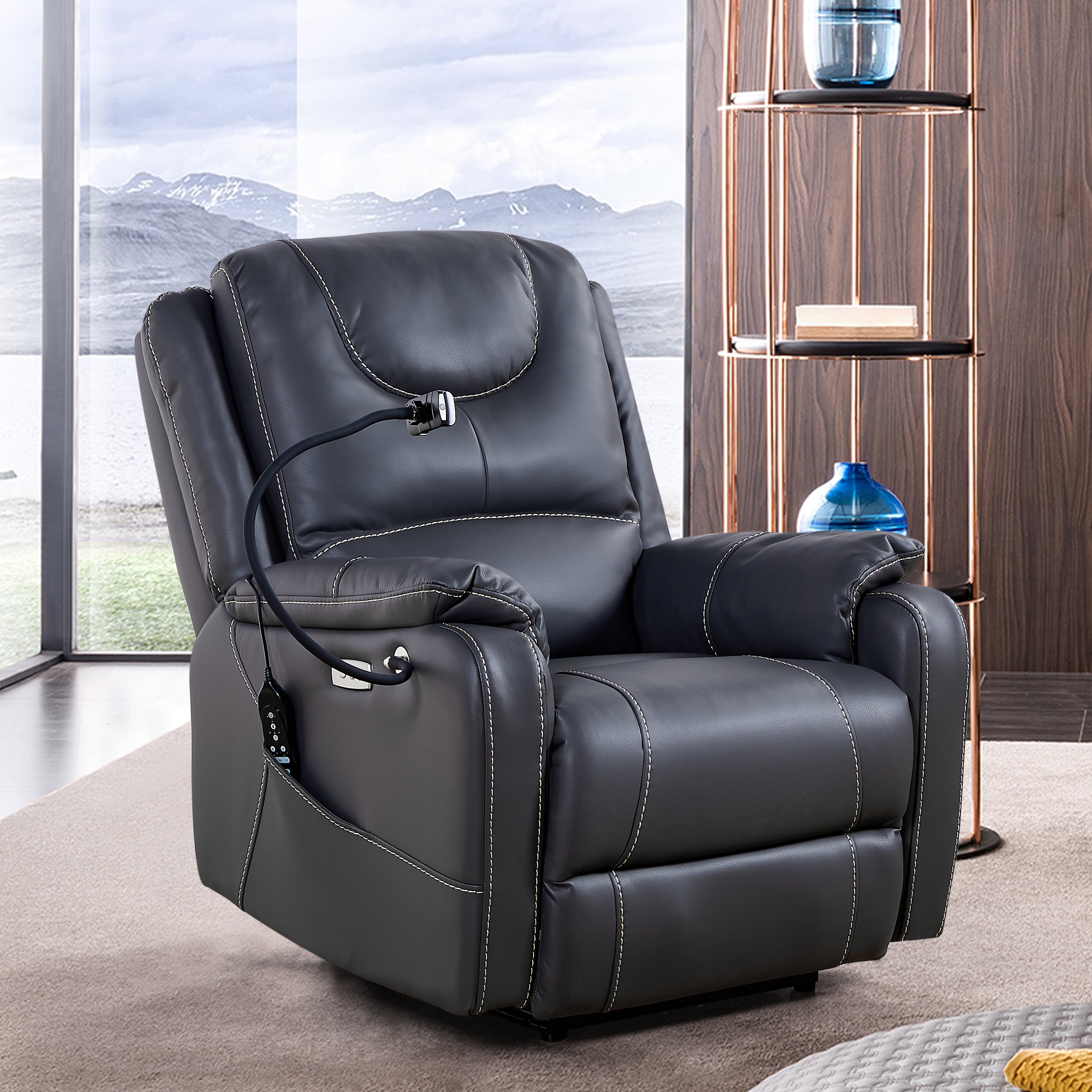 MAYEERTY Zero Gravity Power Recliner with Massage, Heating & Phone Holder, Black