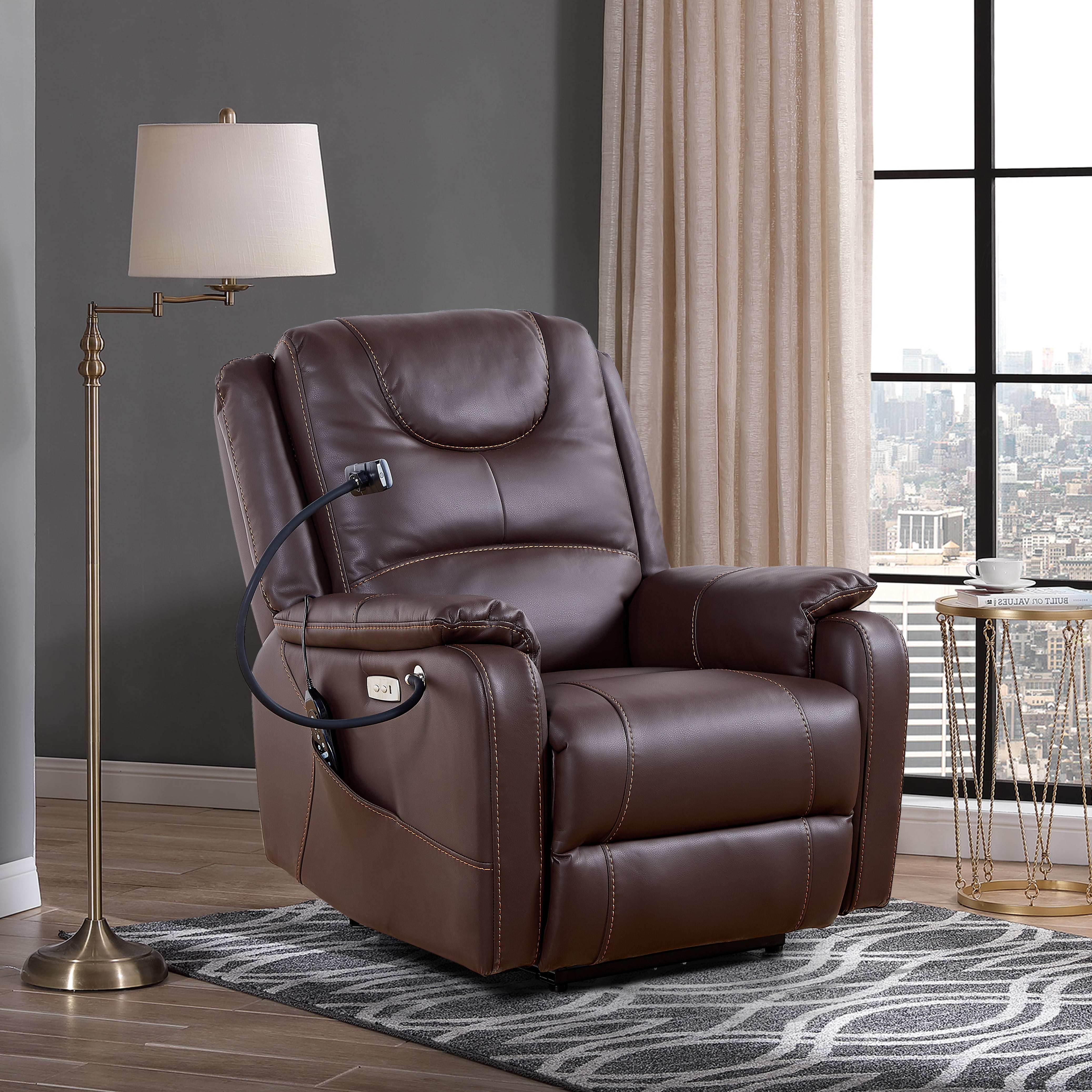 MAYEERTY Zero Gravity Power Recliner with Massage, Heating & Phone Holder, Brown