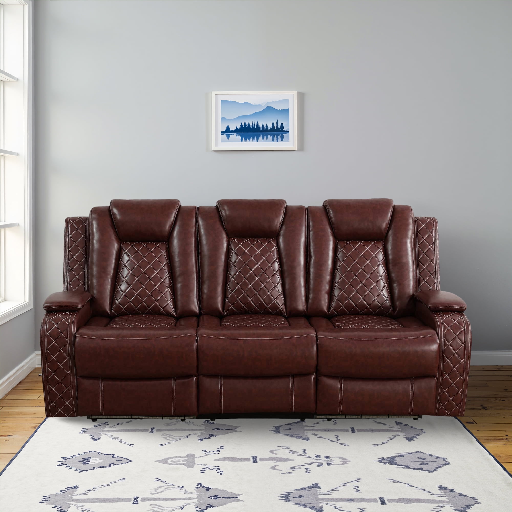 MAYEERTY ed Breathing Leather Living Room Sectional Recliner Sofa