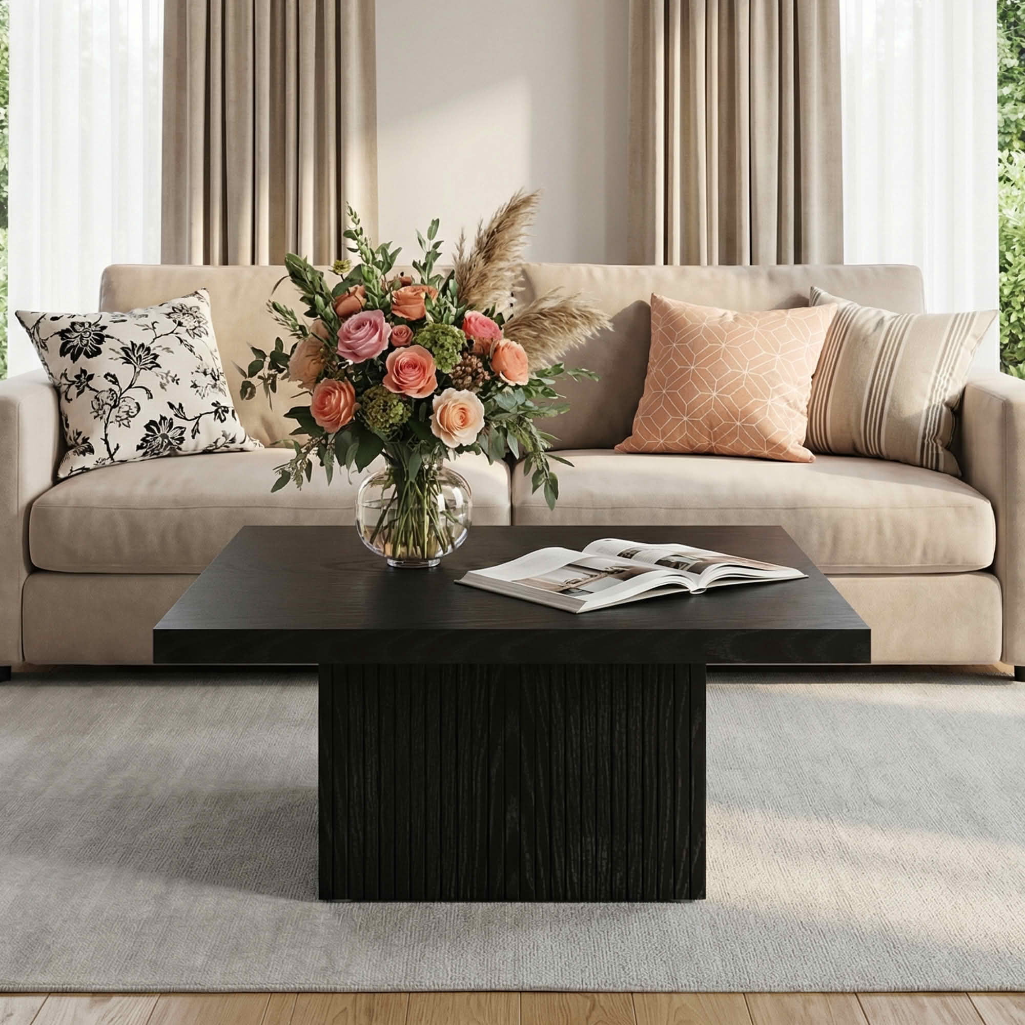 MAYEETY 31.5 Inch Square Wooden Coffee Table Living Room Center Table