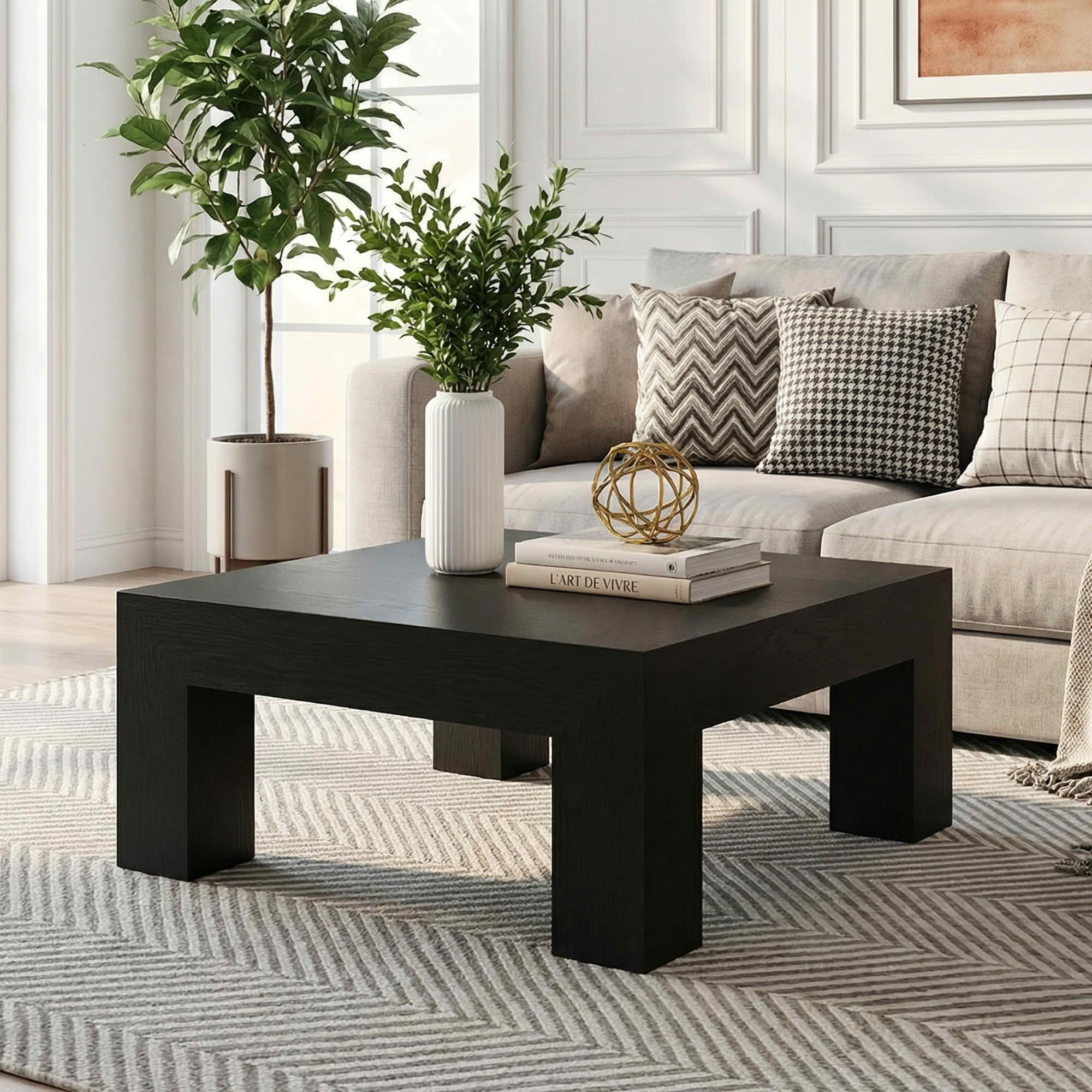 MAYEETY 39 Inch Farmhouse Square Coffee Table Living Room Cocktail Table