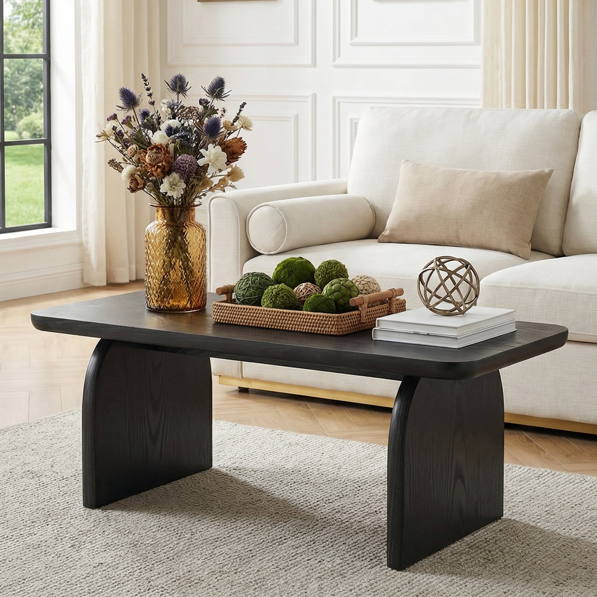 MAYEETY 47 Inch Farmhouse Rectangular Wooden Coffee Table Living Room Center Table