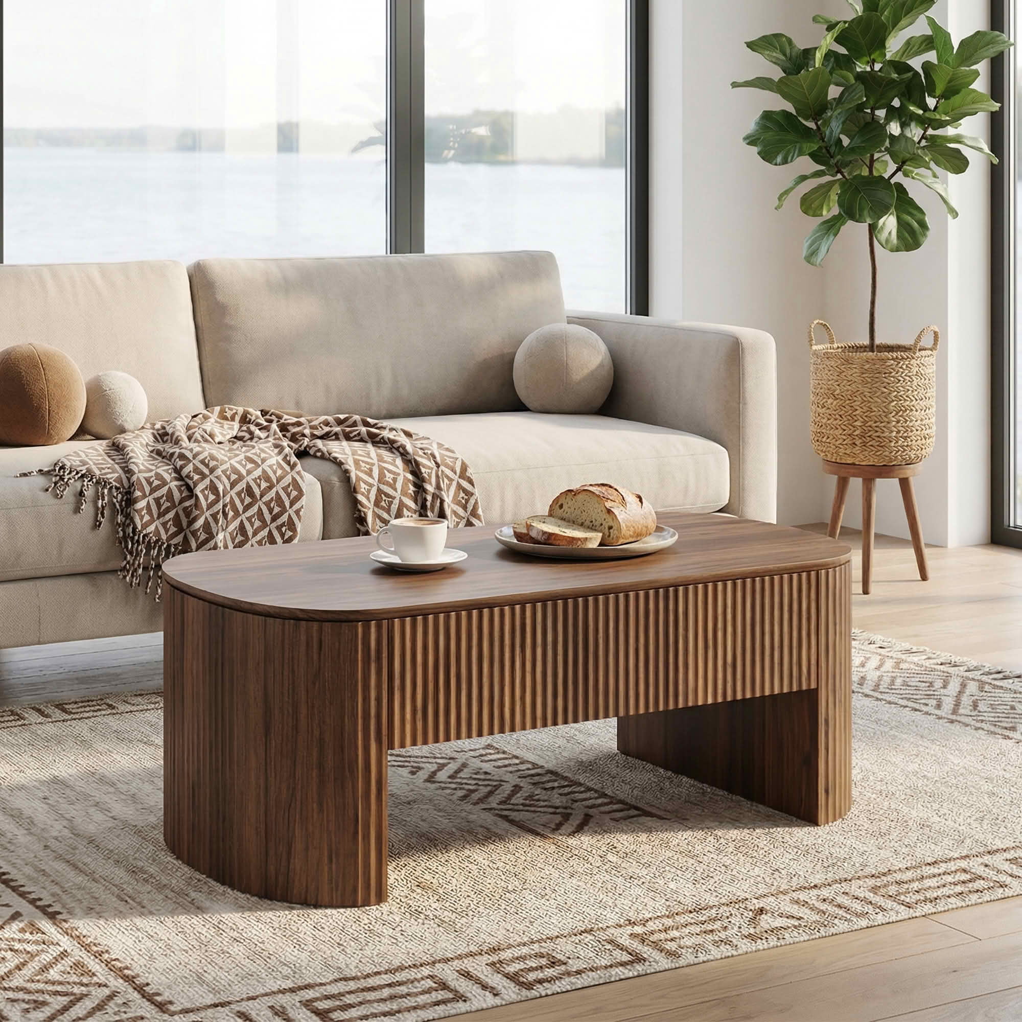 MAYEETY 47 Inch Lift Top Coffee Table Hidden Storage Shelf Living Room Table