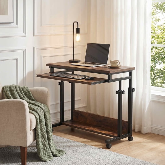 MAYEETY Height Adjustable Rolling Standing Desk with Keyboard Tray Laptop Table