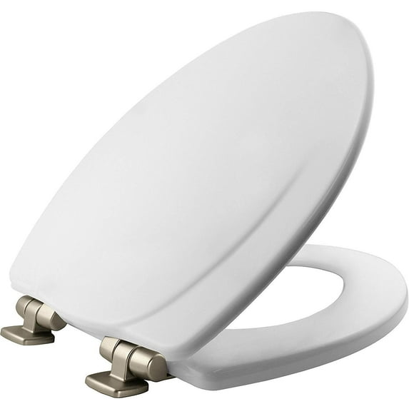 MAYFAIR Toilet Seat 1830NISL 000 with Chrome Hinges will Slow Close and Never Come Loose, ELONGATED, Durable Enameled Wood, White