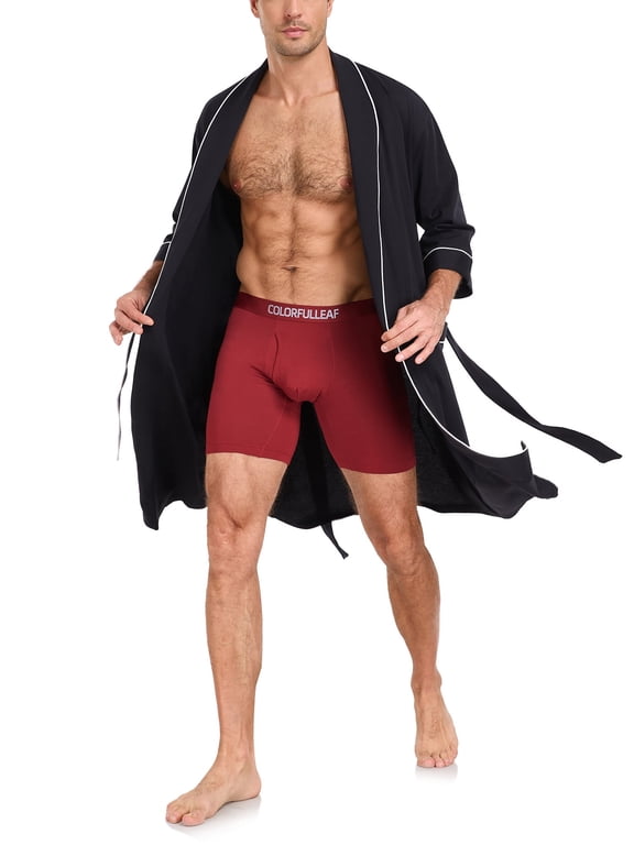 100% Cotton Mens Lightweight Robe Summer Short Sleeve Bathrobe Soft Knee Length Robe with Pockets (Black, XL)