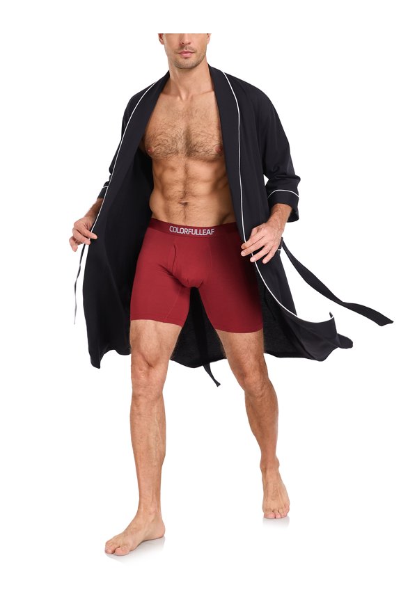 100% Cotton Mens Lightweight Robe Summer Short Sleeve Bathrobe Soft Knee Length Robe with Pockets (Black, L)