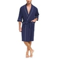 thumbnail image 1 of MAYFISH 100% Cotton Mens Lightweight Robe Summer Short Sleeve Bathrobe Soft Knee Length Robe with Pockets (Navy Blue, L), 1 of 6