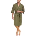 thumbnail image 1 of MAYFISH 100% Cotton Mens Lightweight Robe Summer Short Sleeve Bathrobe Soft Knee Length Robe with Pockets (Olive Green, L), 1 of 6