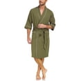 thumbnail image 1 of MAYFISH 100% Cotton Mens Lightweight Robe Summer Short Sleeve Bathrobe Soft Knee Length Robe with Pockets (Olive Green, L), 1 of 6