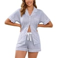 thumbnail image 1 of MAYFISH 100% Cotton Pajama Sets for Women Short Sleeve Sleepwear Button Down Pjs Summer 2 Piece Lounge Sets S-XXL(Grey, X-Large), 1 of 3