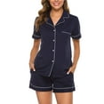 thumbnail image 1 of MAYFISH 100% Cotton Pajama Sets for Women Short Sleeve Sleepwear Button Down Pjs Summer 2 Piece Lounge Sets S-XXL(Navy Blue, Medium), 1 of 5