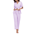 thumbnail image 1 of MAYFISH 100% Cotton Women's Pajamas Sets Button Down Sleepwear Short Sleeve with Long Pants Lounge Pj set(Light Purple, XL), 1 of 5