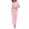 thumbnail image 1 of MAYFISH 100% Cotton Women's Pajamas Sets Button Down Sleepwear Short Sleeve with Long Pants Lounge Pj set(Pink, M), 1 of 5