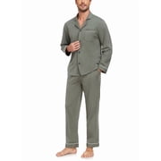 MAYFISH Mens 100% Cotton Pajamas Sets Pajamas for Men Long Sleeve Sleepwear Set with Pockets and Button Down S-XLArmy Green XL