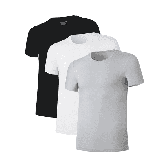 MAYFISH Men's Bamboo Rayon Undershirts Short Sleeve Crew Neck Tees Soft Lightweight Moisture Wicking 3/5 Pack(Black/White/Grey,M)