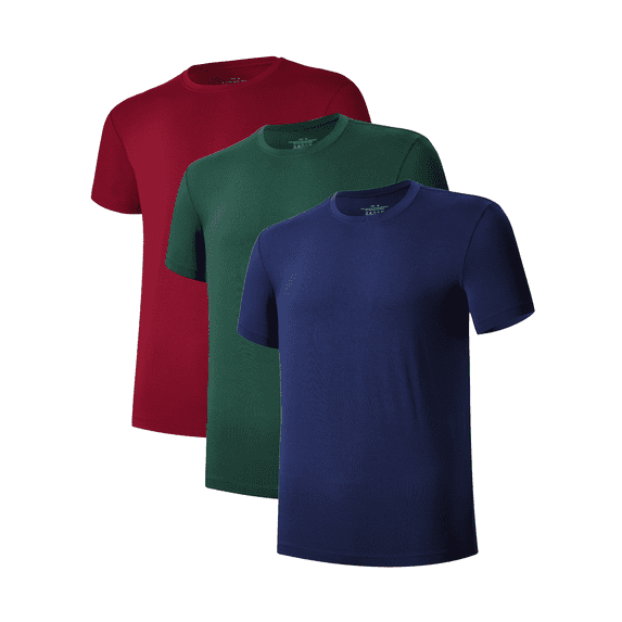 MAYFISH Men's Undershirts Bamboo Rayon Short Sleeve Crewneck/V-Neck Tees Slim-fit T-Shirts 3 or 5 Pack(Green/Navy Blue/Wine Red,M)