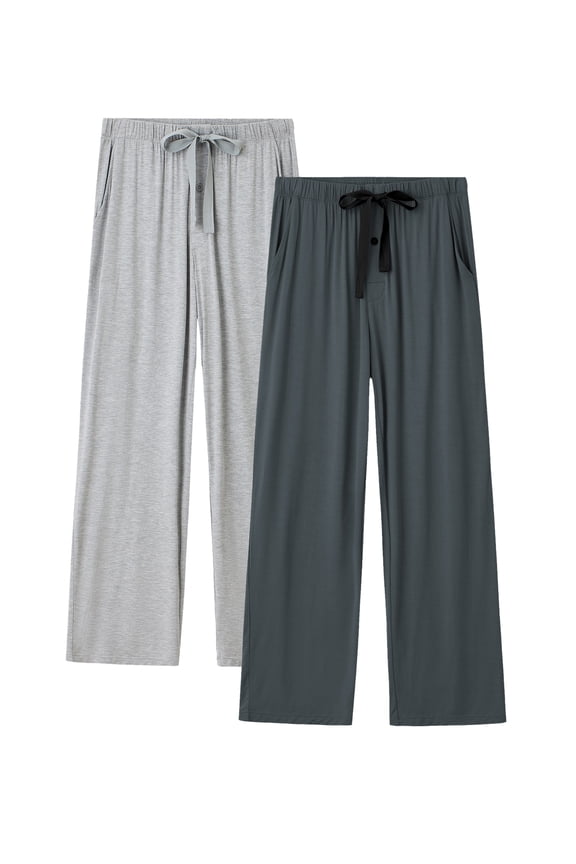 Mens Pajama Pants Lightweight Bamboo Rayon Lounge Pants Summer Drawstring Sleep Bottoms with Pockets (Dark Gray&Light Gray, M)