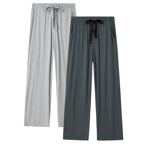 MAYFISH Mens Pajama Pants Lightweight Bamboo Rayon Lounge Pants Summer Drawstring Sleep Bottoms with Pockets (Dark Gray&Light Gray, XL)