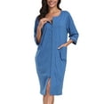 thumbnail image 1 of MAYFISH Women 100% Cotton Robe Summer Short Sleeve Zip Front Robes Soft Knit Lightweight Bathrobe 1Piece(Blue,2XL), 1 of 7
