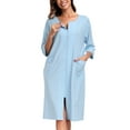 thumbnail image 1 of MAYFISH Women 100% Cotton Robe Summer Short Sleeve Zip Front Robes Soft Knit Lightweight Bathrobe 1Piece(Light Blue,M), 1 of 3