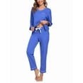 thumbnail image 1 of MAYFISH Women's 100% Cotton Pajama Set with V-Neck, Long Sleeves & Long Pants, 2-Piece Sleepwear with Pocket(Blue, Small), 1 of 5