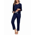 thumbnail image 1 of MAYFISH Women's 100% Cotton Pajama Set with V-Neck, Long Sleeves & Long Pants, 2-Piece Sleepwear with Pocket(Navy Blue, Large), 1 of 5