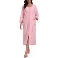 thumbnail image 1 of MAYFISH Women's 3/4 Sleeve Lightweight Bathrobes: 100% Cotton Zipper Robes with Pockets, Perfect Loungewear(Pink,XL), 1 of 3