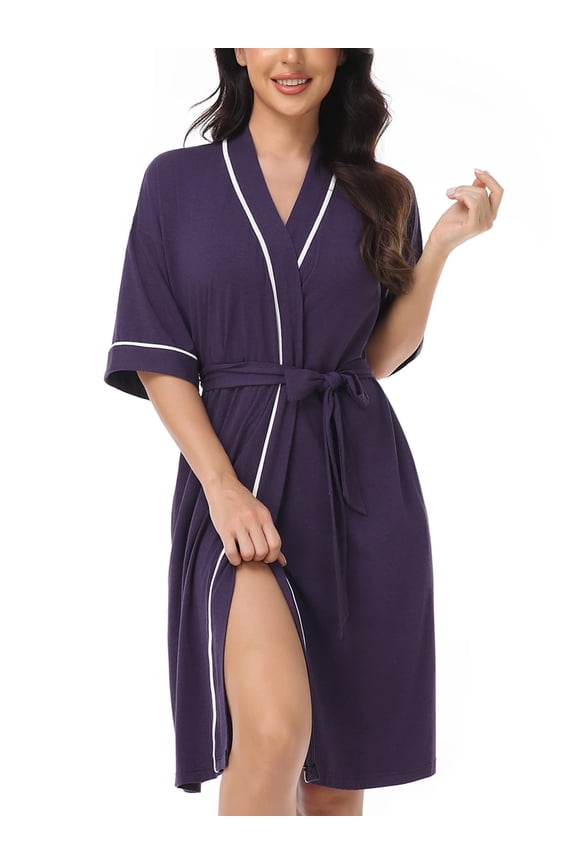 Womens Short Robes Bamboo Lightweight Kimono Bathrobe Soft Knee Length Thin Robe for Women(Purpe,M)