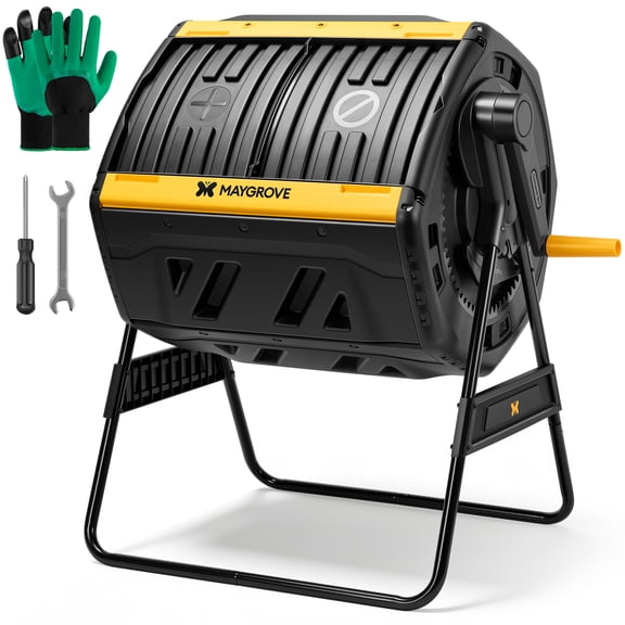 MAYGROVE 53-Gal Tumbler Compost Compost faster with less effort, Dual Chamber